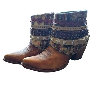 Women's Corral Honey Studded Woven Harness Booties Sz 9.5